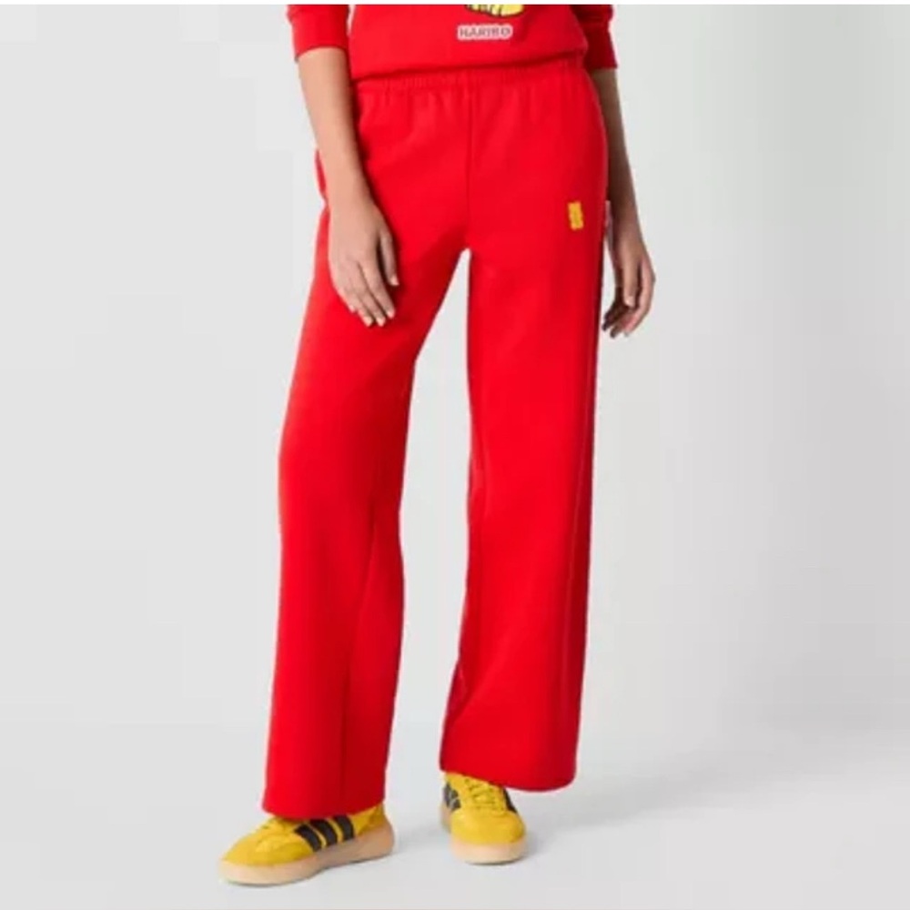 Haribo x JCPenney Red High Rise Wide Leg Sweatpants Fleece Lined Gummy Bear. NWT